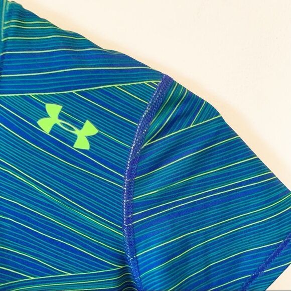 Under Armour Blue Yellow Stripes Fitted Heatgear Round Neck T-shirt - Picture 5 of 8